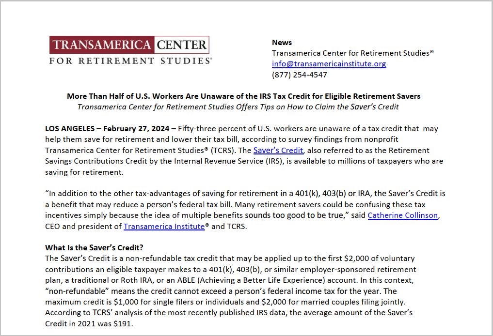 Transamerica-Institute-Savers-Credit-Press-Release-Thumbnail